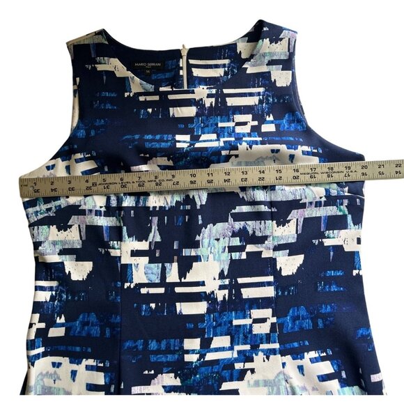 Mario Serrani Italy Abstract Print Sleeveless Sheath Dress Size 14 Blue/White - Picture 7 of 11